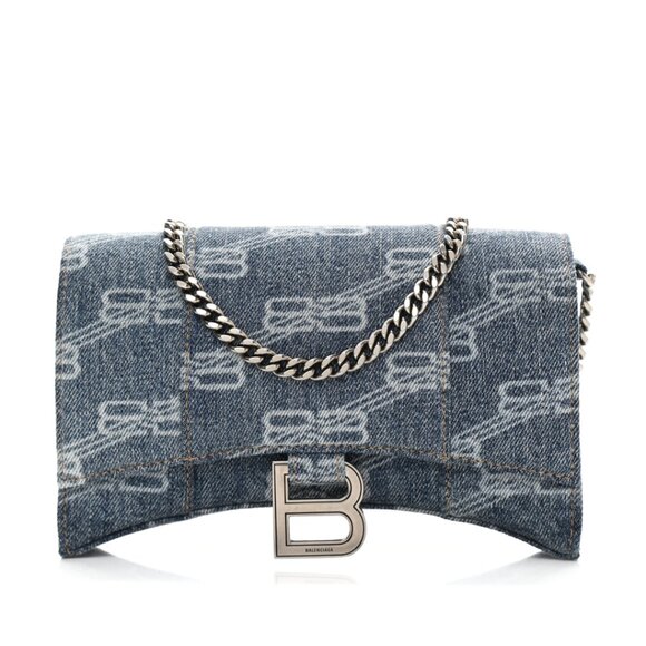 NWT Balenciaga Hourglass Wallet On Chain Blue Denim BB Monogram - Picture 1 of 8